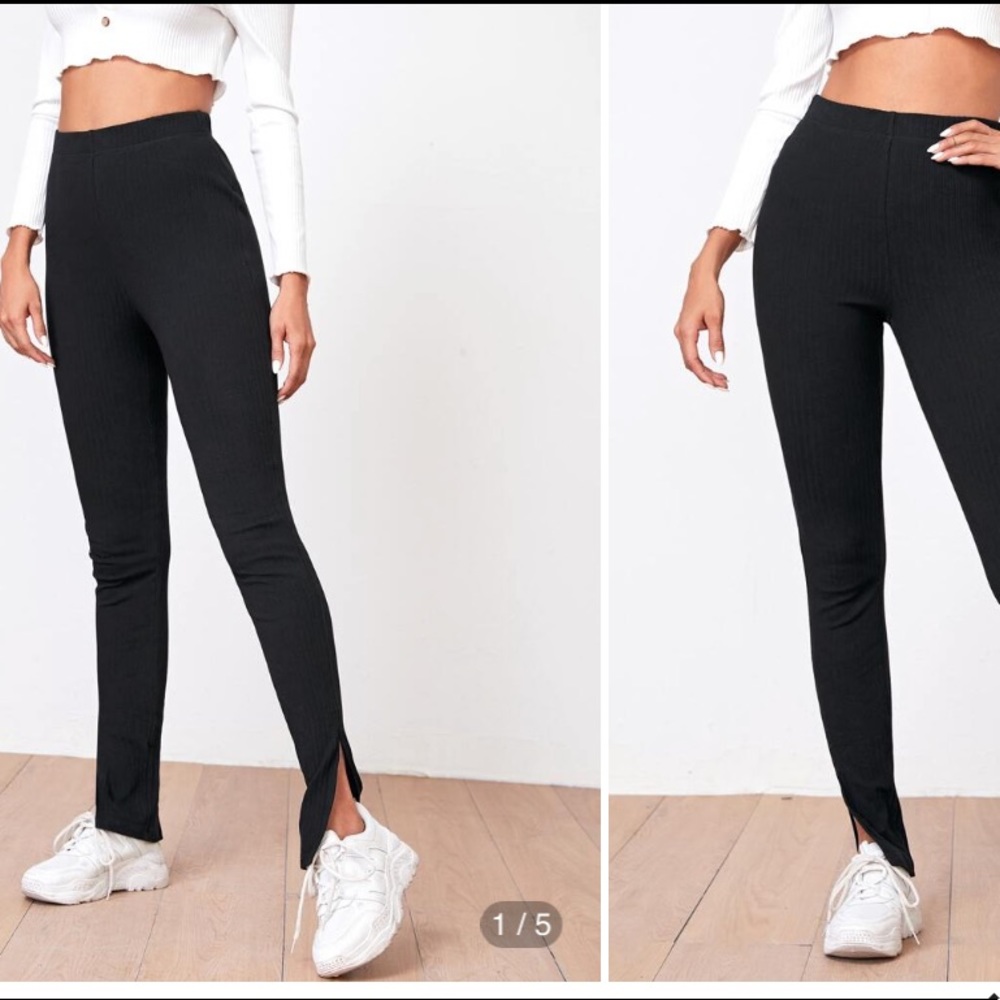 Ribbed high-rise split hem pants